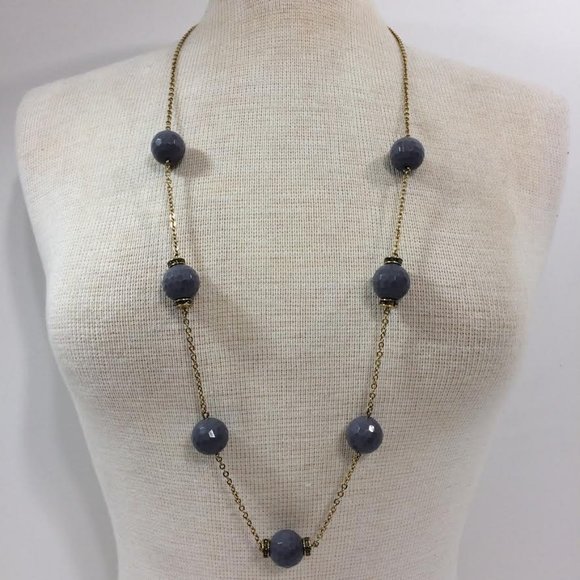 J. Crew Jewelry - J Crew Long Gold Tone & Grey Ball Neklace